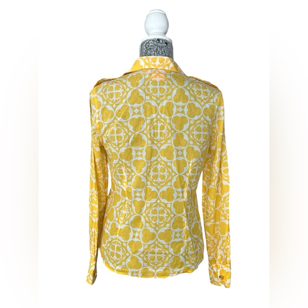 Tory Burch Lightweight Yellow Print Button Down Blouse Cotton Size 6 - Picture 4 of 5